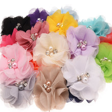 Load image into Gallery viewer, 18PCS Pearl Rhinestone Chiffon flowers  Hair Accessories
