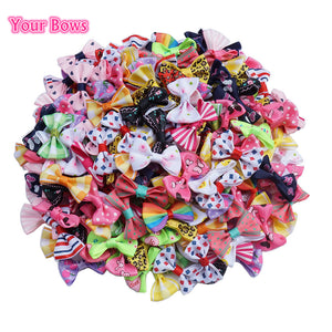 100 Pcs/lot Mini Pringting Ribbon Bow Pet Bowknot Craft ONLY BOW NO CLIPS