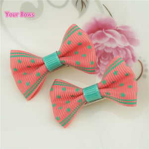 100 Pcs/lot Mini Pringting Ribbon Bow Pet Bowknot Craft ONLY BOW NO CLIPS