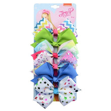 Load image into Gallery viewer, 1 set 6pcs 5&quot; Clip Solid Print Unicorn Rainbow Scale Bows With Clips