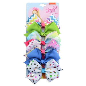 1 set 6pcs 5" Clip Solid Print Unicorn Rainbow Scale Bows With Clips