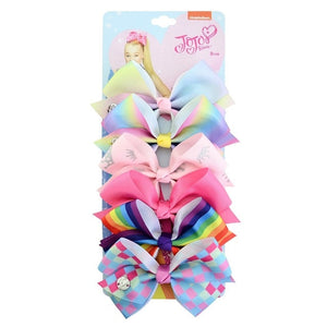 1 set 6pcs 5" Clip Solid Print Unicorn Rainbow Scale Bows With Clips